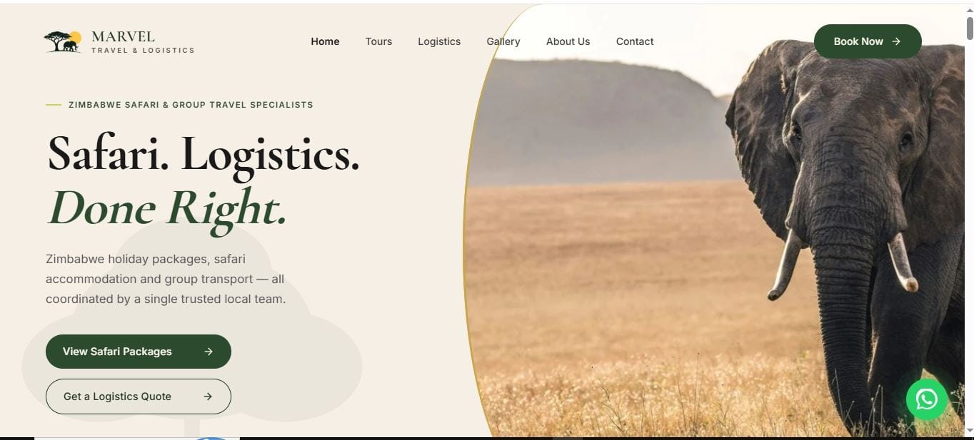 Marvel Tours & Logistics website hero — From 1 Guest to 100+, Perfectly Coordinated